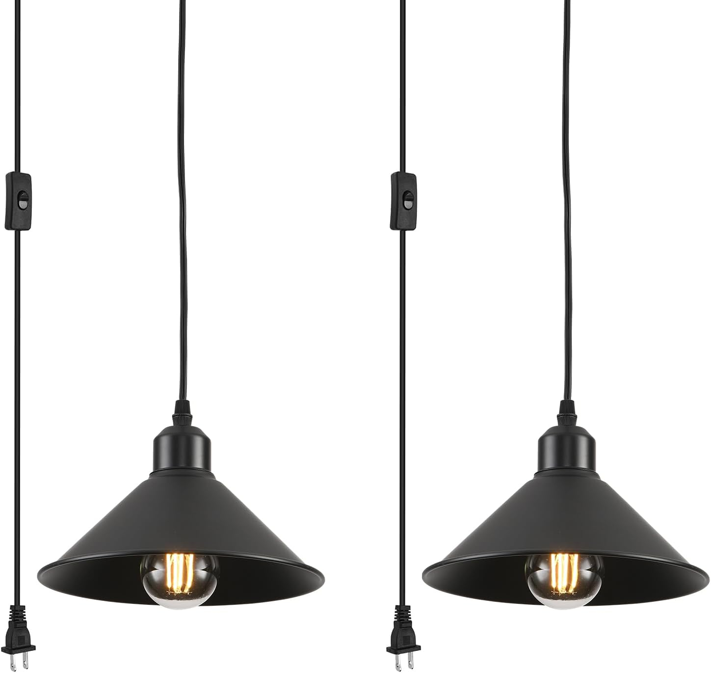 2-Pack Black Pendant Lights, 11.81'' Modern Pendant Lights Kitchen Island, Dome Large Pendant Light for Dining Room Foyer Bedroom Entryway Hallway Light Fixtures