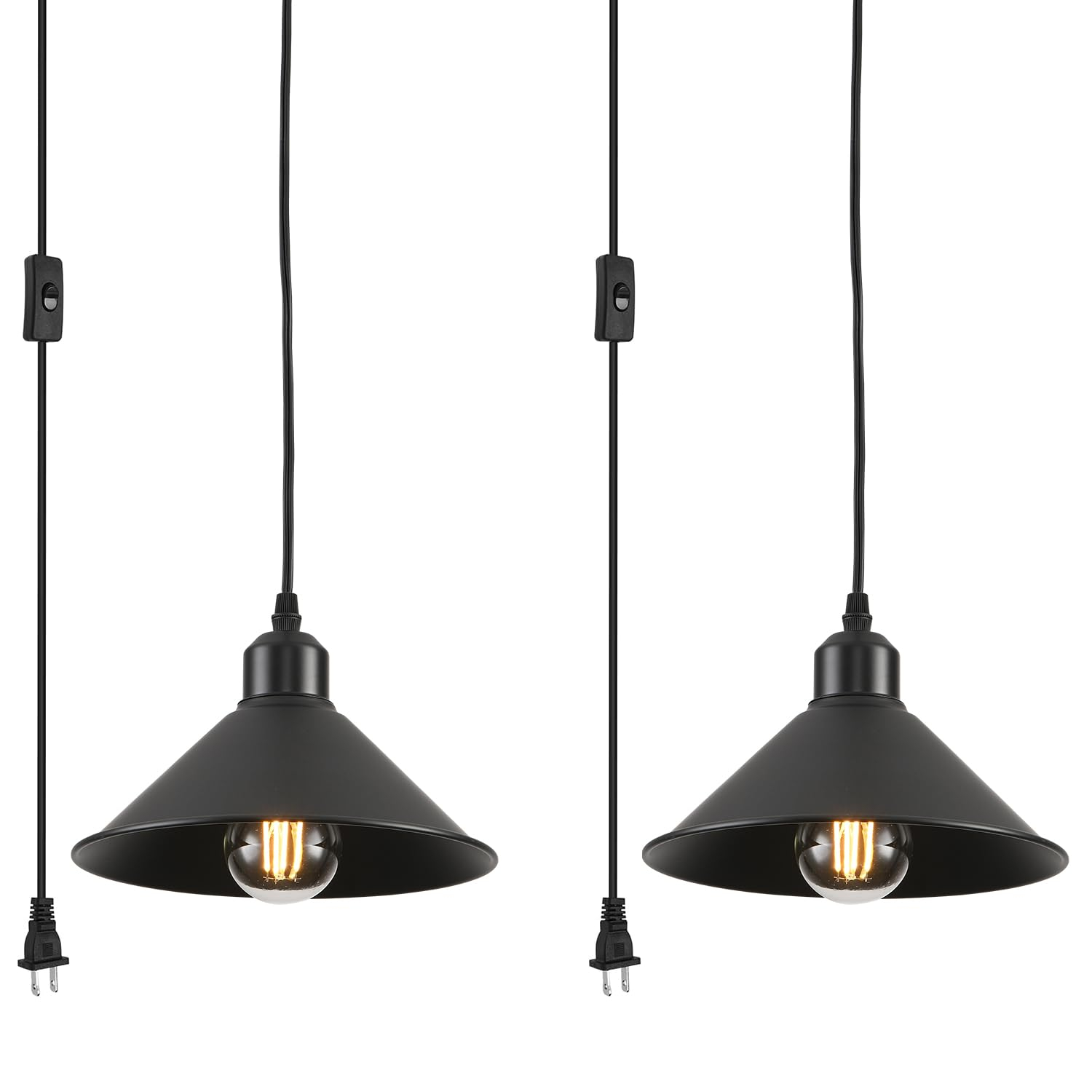 2-Pack Black Pendant Lights, 11.81'' Modern Pendant Lights Kitchen Island, Dome Large Pendant Light for Dining Room Foyer Bedroom Entryway Hallway Light Fixtures