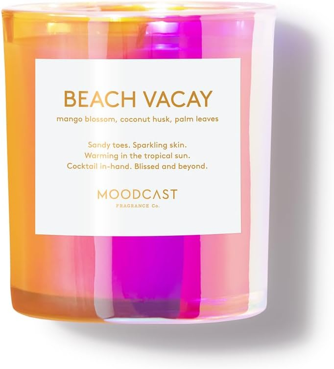 Beach Vacay Iridescent Glass Scented Candle with Mango Blossom and Coconut