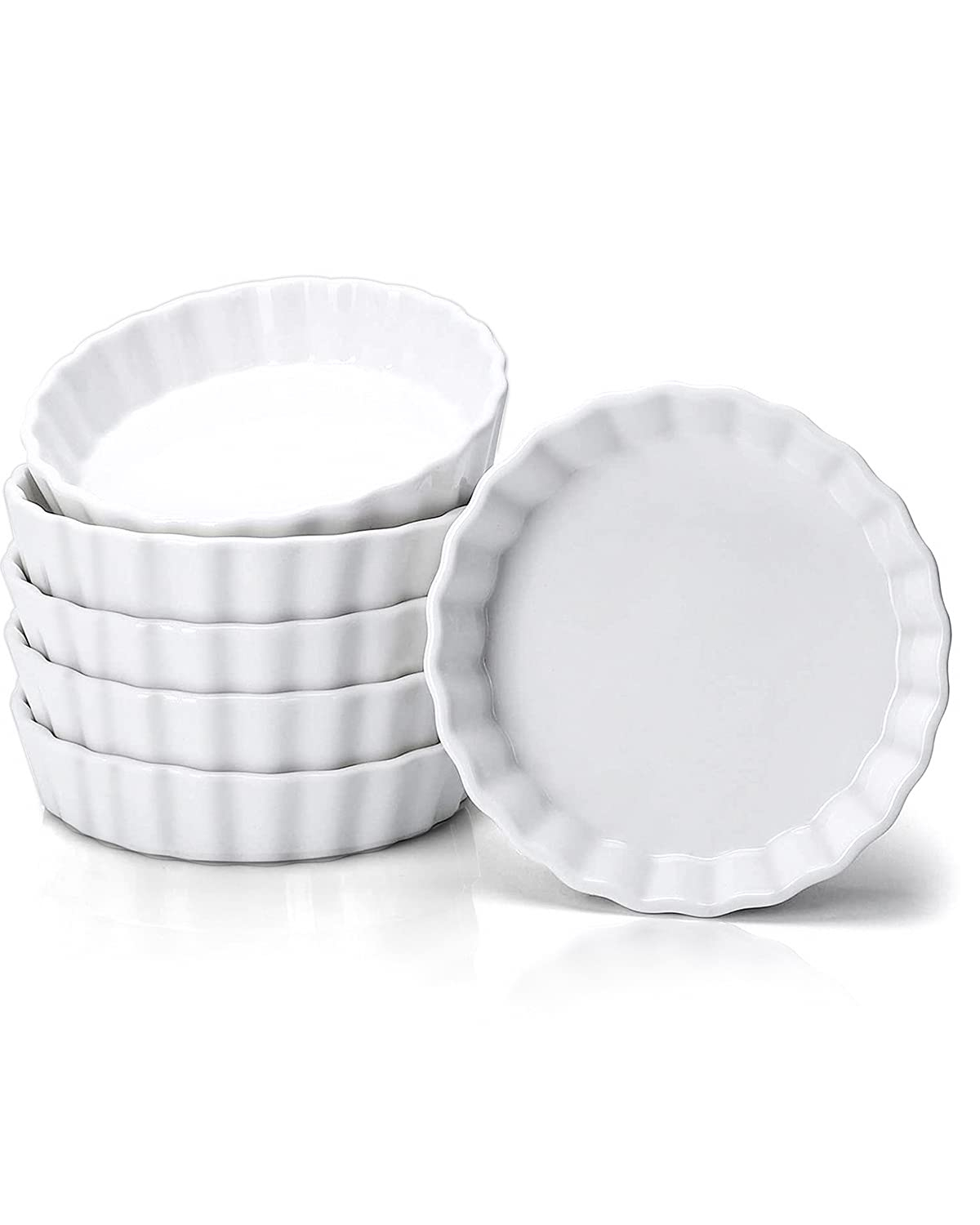 White Porcelain 8 oz Round Ramekin Set, Oven Safe, Set of 6
