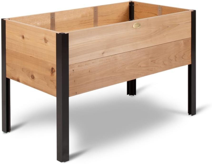 Gardener's Supply Company Raised Garden Bed Elevated Cedar Planter Box | 2' x 4' Heavy Duty Standing Garden Planters for Outdoor Plant Vegetables & Flower Gardening Perfect for Patio, Lawn & Backyard