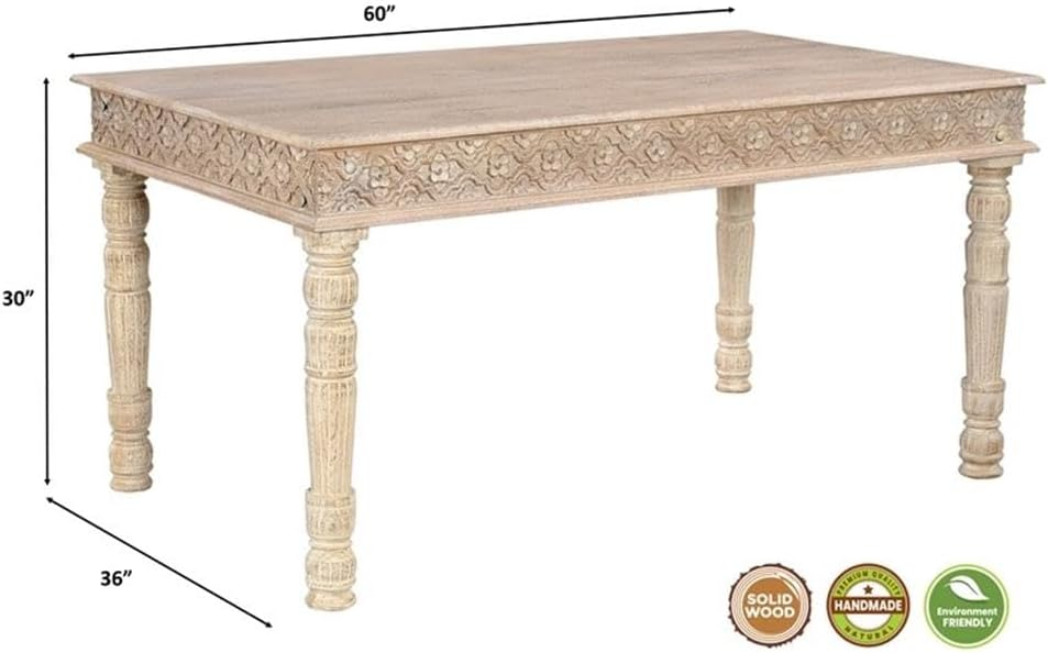 Taran Designs Milton 60" Carved Solid Wood Dining Table in White