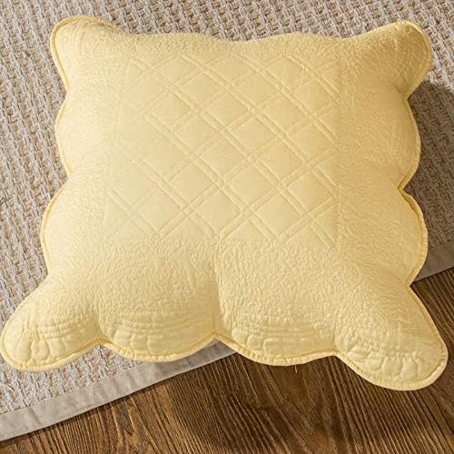 Buttercup Yellow Cotton Quilted Euro Sham with Scalloped Edges