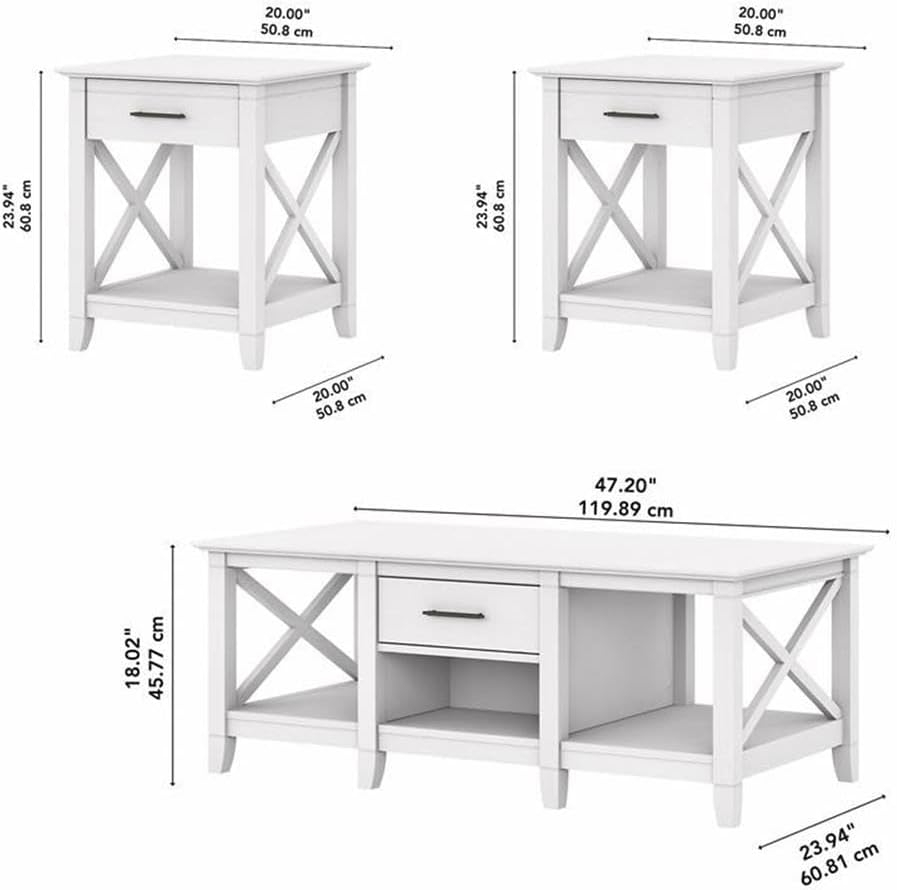 Key West Coffee Table with End Tables in Pure White Oak - Engineered Wood