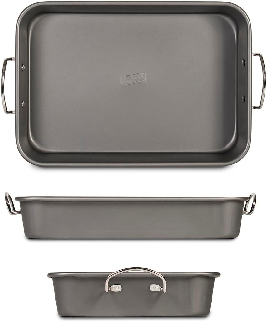 Glad Roasting Pan Nonstick 11x15 - Heavy Duty Metal Bakeware Dish with Rack - Large Oven Roaster Tray for Baking Turkey, Chicken, and Veggies