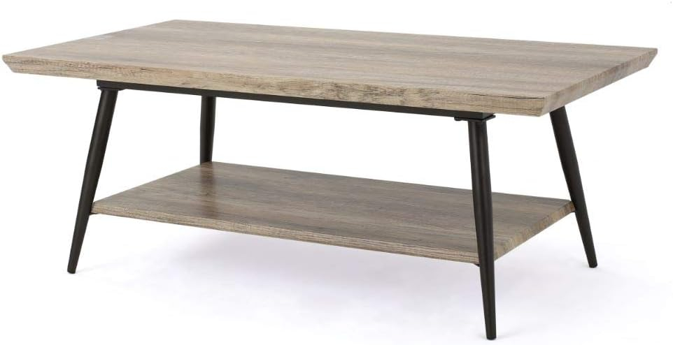 GDF Studio Darlington Modern Industrial Wood Coffee Table with Shelf, Canyon Gray and Black