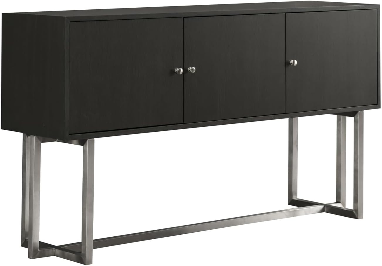 Armen Living Prague Modern Stainless Steel Storage Console Table in Gray
