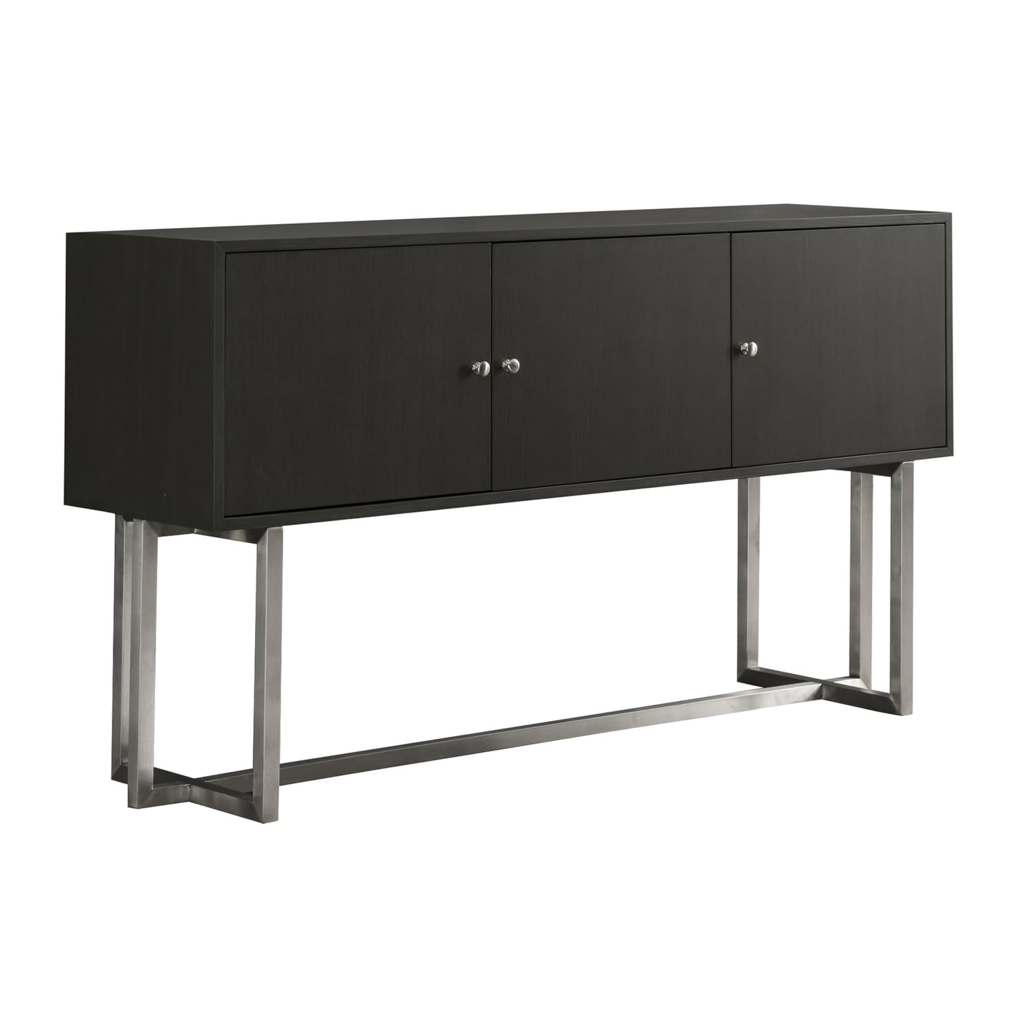 Armen Living Prague Modern Stainless Steel Storage Console Table in Gray
