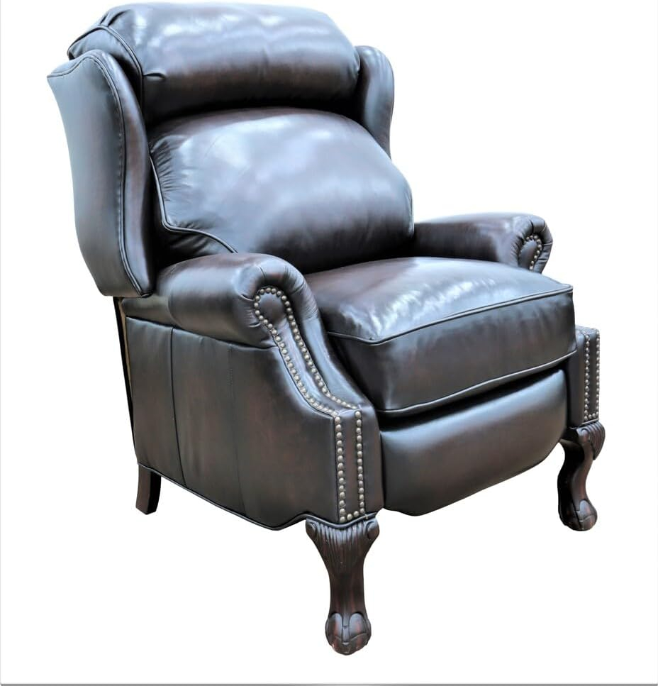Danbury Handcrafted Brown Leather Recliner with Wood Frame