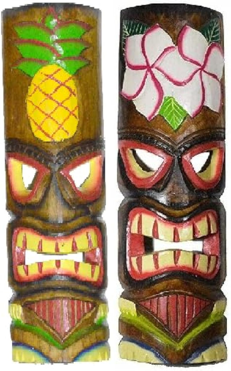 Handmade 20" Multicolor Wooden Polynesian Tiki Masks Set