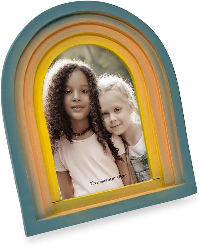 Isaac Jacobs 2x3 Vertical Rainbow Arc Resin Picture Frame with Gradient Design, Decorative Photo Frame, Tabletop & Wall Display