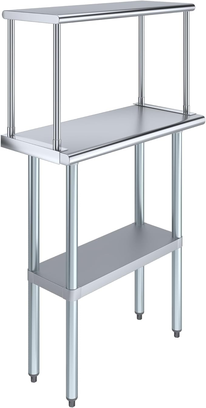 Stainless Steel Work Table with Wide Single Tier Overshelf | Metal Kitchen Prep Table & Shelving Combo (30" x 48" Work Table + 12" Overshelf)
