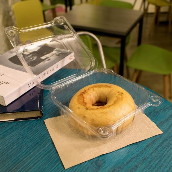 Karat FP-HC66PET-1C 6x6" Plastic Hinged Food Containers for bagle, sandwich, hamburger, 500 Count