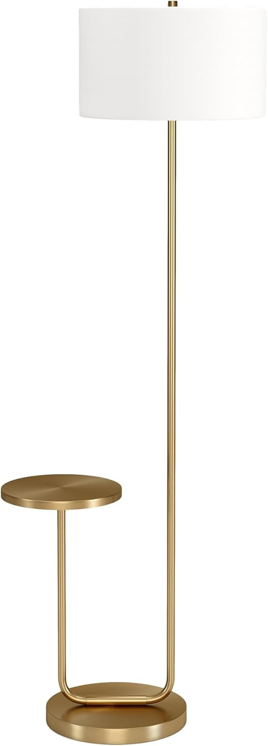 Jacinta Brass & White Modern Floor Lamp with Tray Table