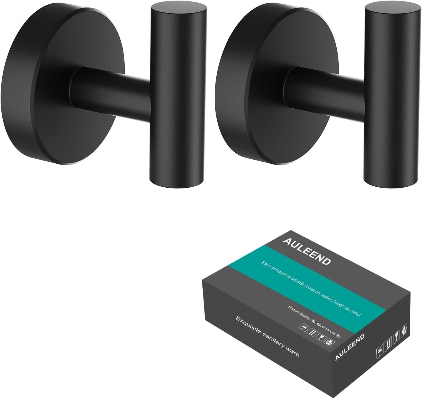 Fyrome 2 Pack Matte Bath Robe Towel Hooks for Bathroom Kitchen, Stainless Steel Hanging Wall Hooks- Black
