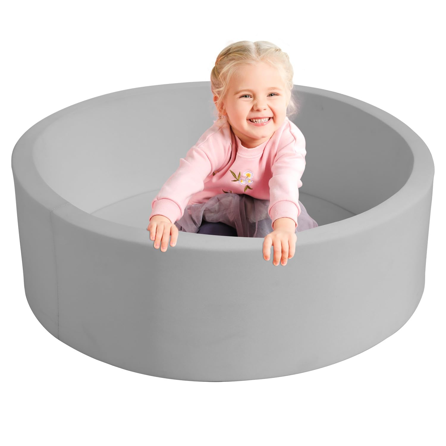 TrendBox Foam Ball Pit for Toddler, 35" x 12" Memory Sponge with Removable Cover Indoor Round Ball Pit for Kids Children - Light Gray