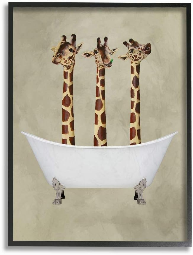 Stupell Home Décor Collection Three Giraffes In A Bathtub Framed Giclee Texturized Art
