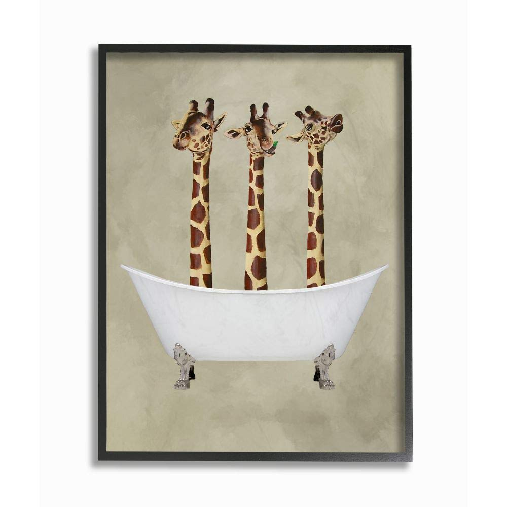 Stupell Home Décor Collection Three Giraffes In A Bathtub Framed Giclee Texturized Art