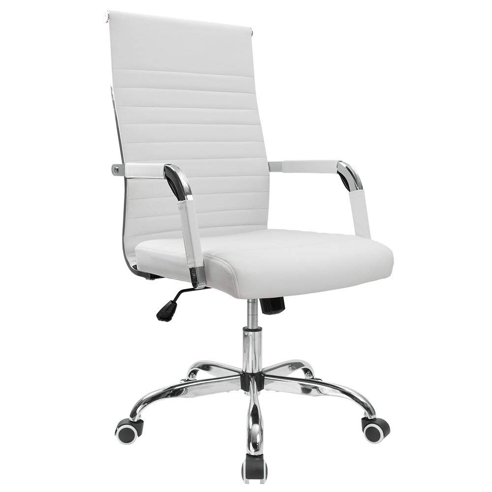 Furmax Ribbed Executive Chair with Swivel & Lumbar Support, 300 lb. Capacity, White