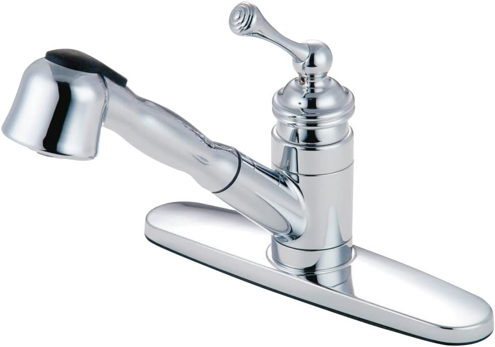 Kingston Brass Vintage Single-Handle 1-or-3 Hole Deck Mount Pull-Out Sprayer Kitchen Faucet