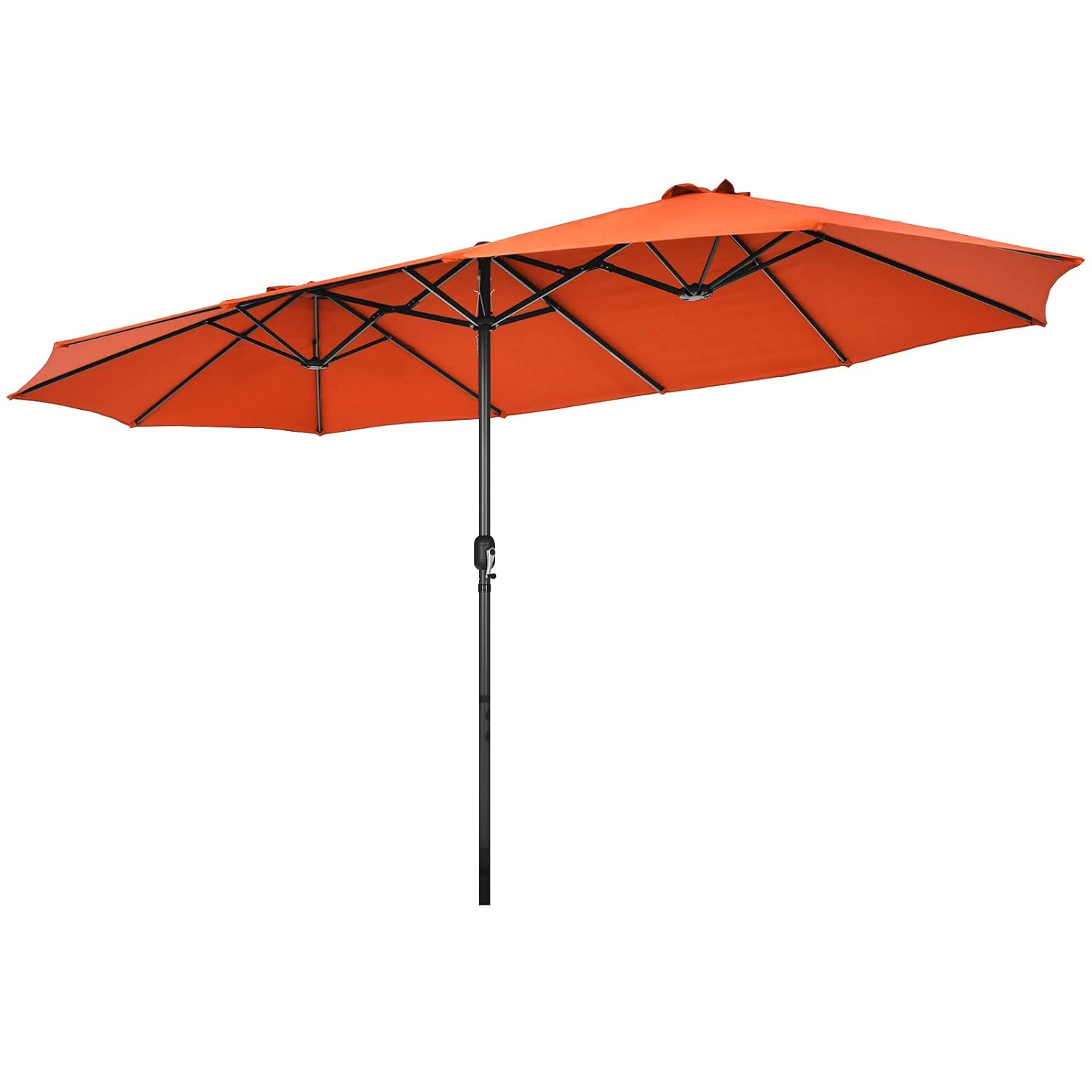 Tangkula 15Ft Double-Sided Patio Umbrella, Outdoor Extra Large Umbrella W/Hand-Crank System & Air Vents, Market Twin Umbrella W/ 12-Rib Sturdy Metal Frame for Poolside, Garden Backyard (Orange)