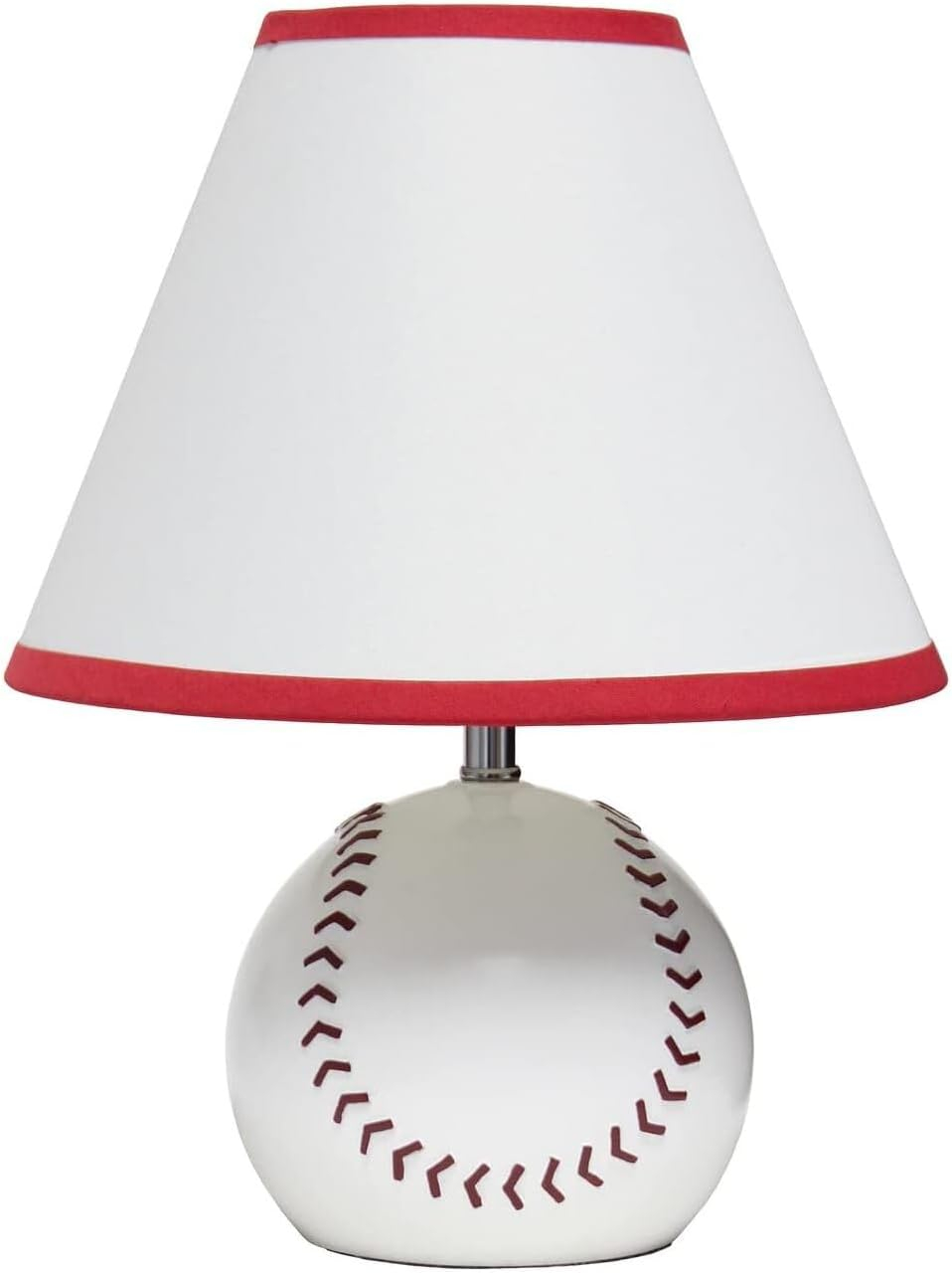White Ceramic Baseball Table Lamp with Red Trim