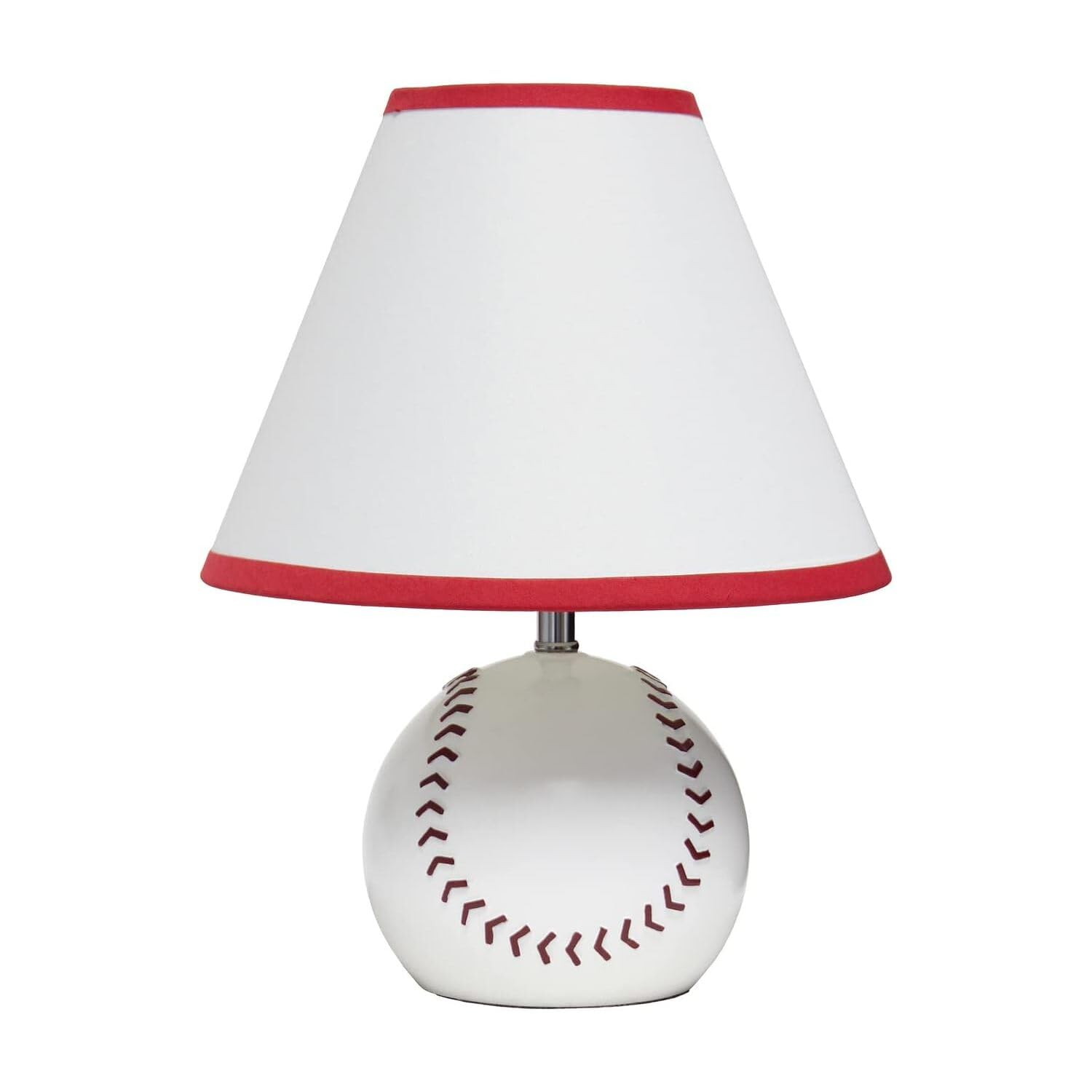 Grovelane SportsLite 11.5" Tall Athletic Sports Baseball Base Ceramic Bedside Table Desk Lamp with White Empire Fabric Shade with Red Trim