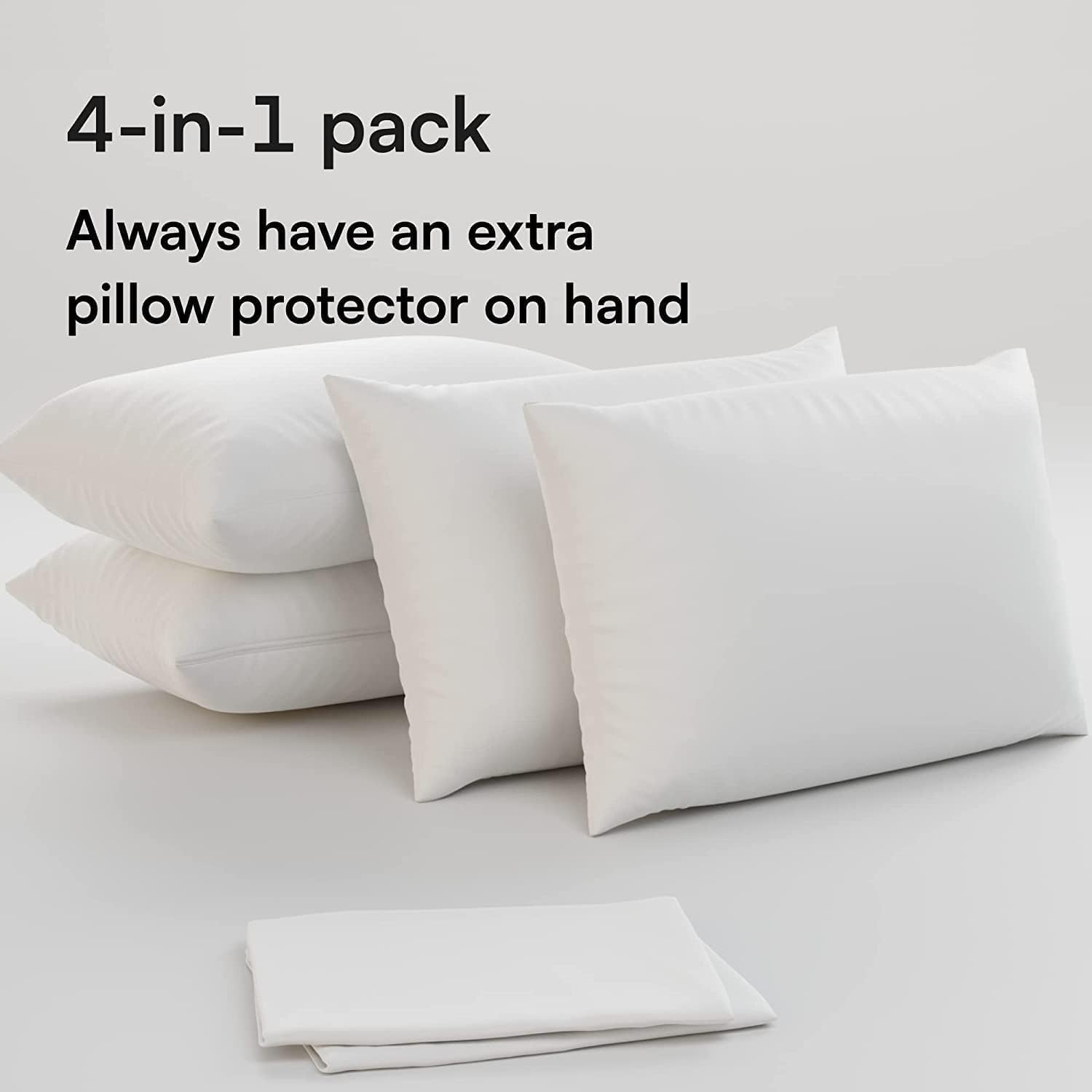 Niagara 4 Pack Waterproof Pillow Protectors King 20x36 Inches Smooth Zipper Premium Encasement Covers Quiet Cases Set White