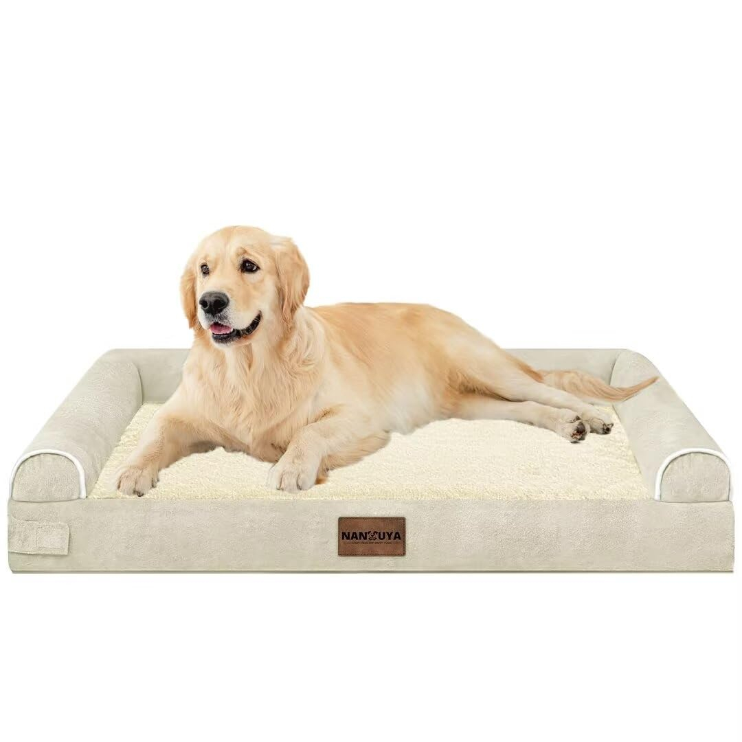 Large Dog Bed Orthopedic Washable: Beds Bolster XL Bed Medium Large Dogs Egg Crate Foam Couch Sofa Waterproof with Removable Cover - Beige