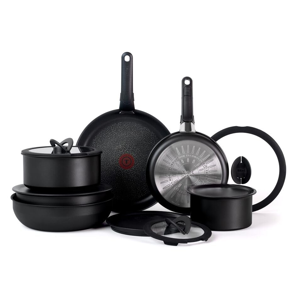 T-fal Ingenio Expertise Nonstick 14-Piece Cookware Set, Induction Oven Safe up to 500F, Detachable Handle, Onyx Black