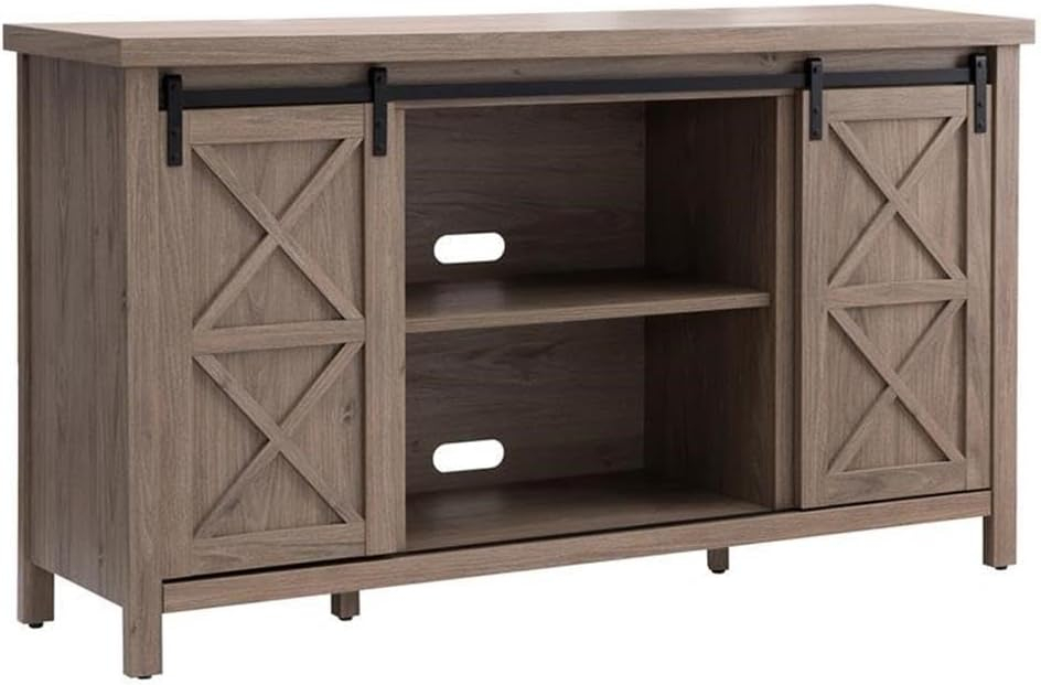 Evelyn&Zoe Elmwood Rectangular TV Stand for TV's up to 65", Antiqued Gray Oak