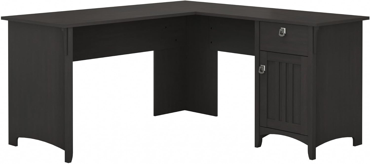 Bush Furniture Salinas 60" L Shaped Desk with Storage, Vintage Black