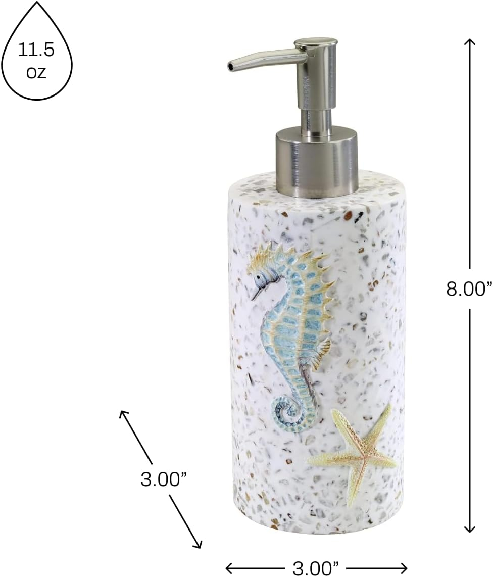 Avanti Linens - Soap Dispenser/Lotion Pump, Resin Bathroom Accessories, Guest Bathroom Essentials, Sea Inspired Bathroom Decor (Coastal Terrazo Collection) C3
