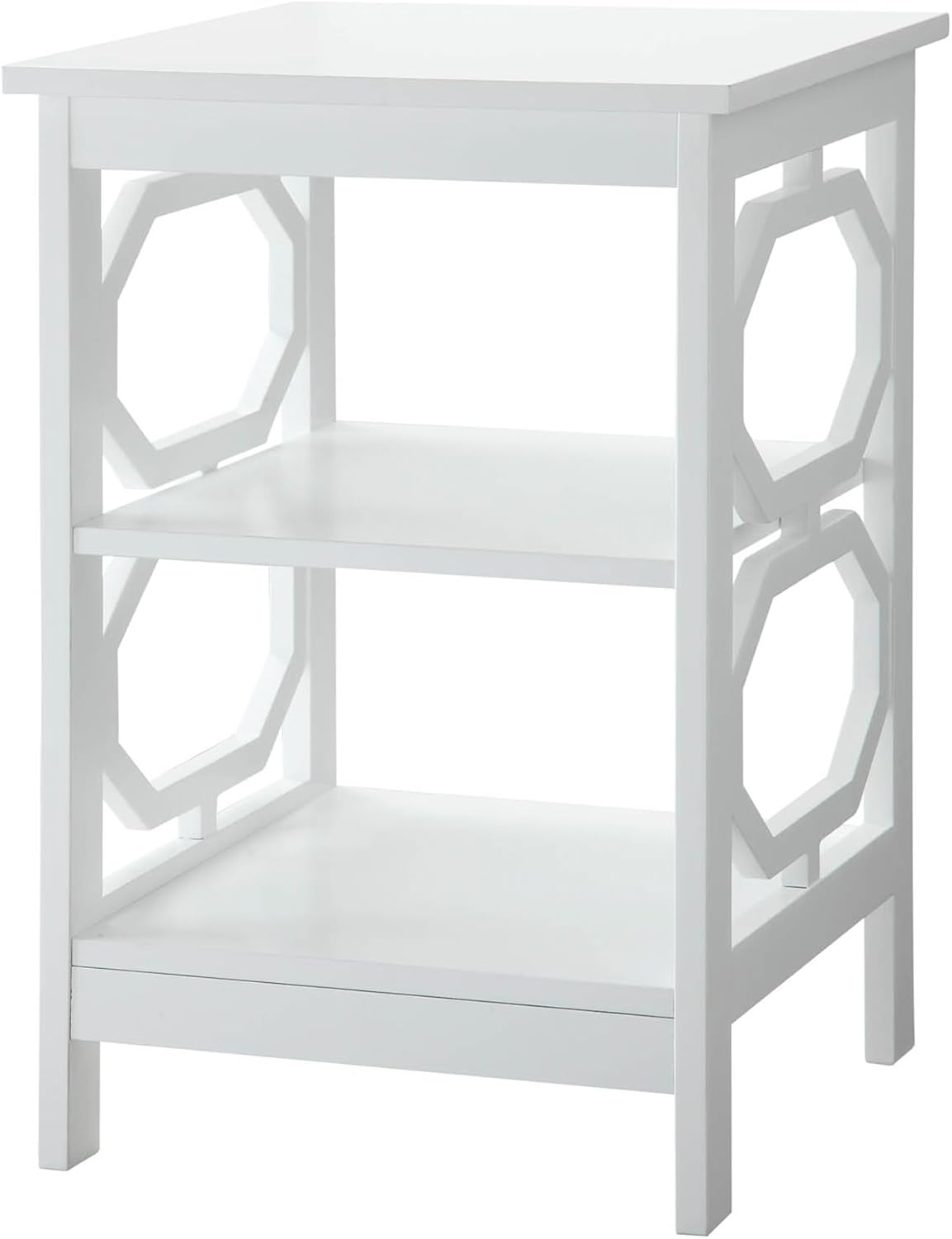Omega Round White Wood End Table with Geometric Shelves