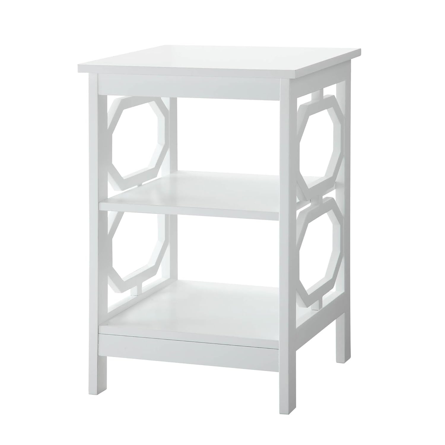 Omega Round White Wood End Table with Geometric Shelves