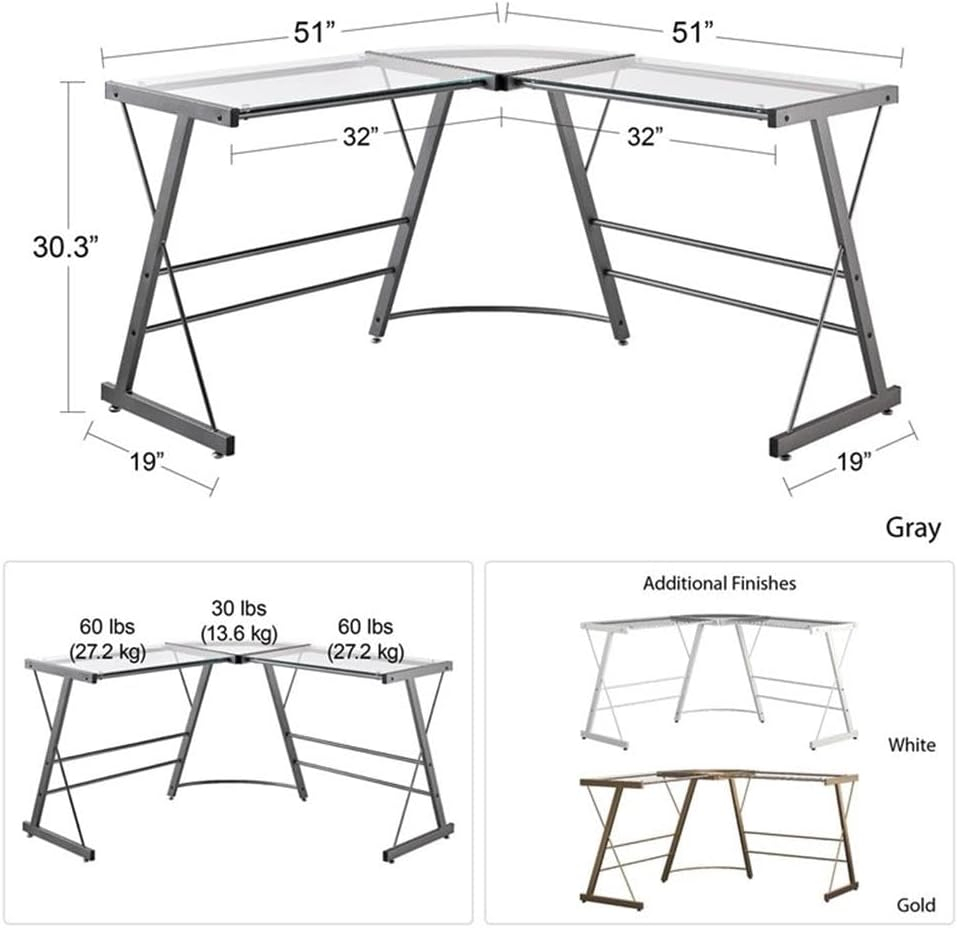 Ameriwood Home Glass L-Shaped Computer Desk, Gray