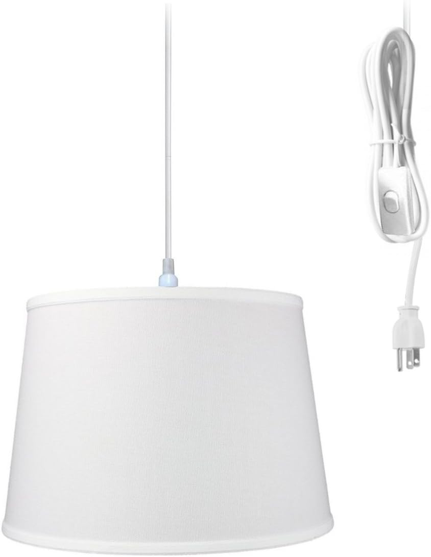 1-Light Plug In Swag Pendant Ceiling Light White Shade 16"w