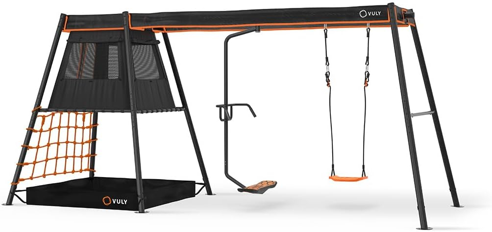 VULY 360 Pro Max C2 - 2 Bay Swing Set Backyard Metal Swing Set with Spin Swing & Seat Swing Outdoor Playground for Kids and Adults | Swings Cross Compatible with VULY Monkey Bars