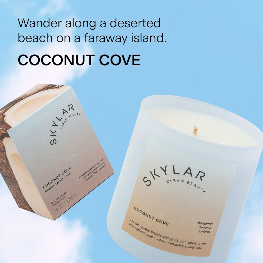 Skylar Coconut Cove Candle, Non-Toxic Clean-Burning Candles with Soy Coconut Wax, Fresh Soy Candles for Home, Scented Candles USA Made & Hand-Poured