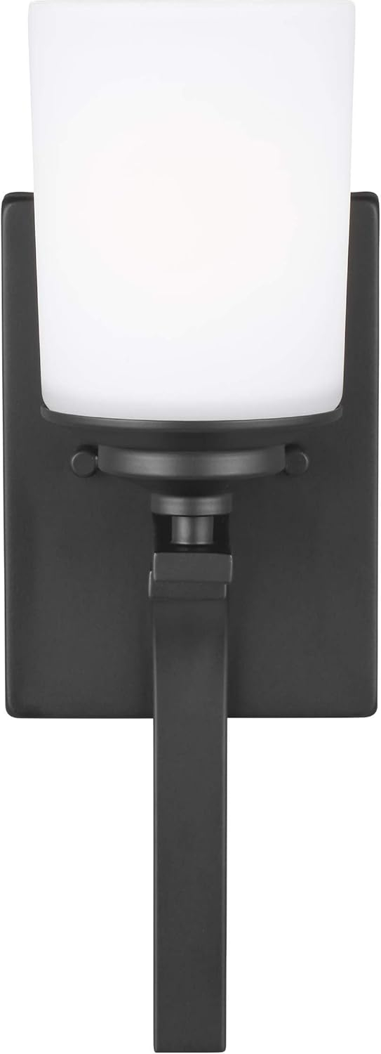Generation Lighting 4130701-112 Kemal Etched/White Glass Cylinder Torchiere Wall Sconce Lighting Fixture, 1-Light 75 Watt, 15" H x 5" W, Midnight Black
