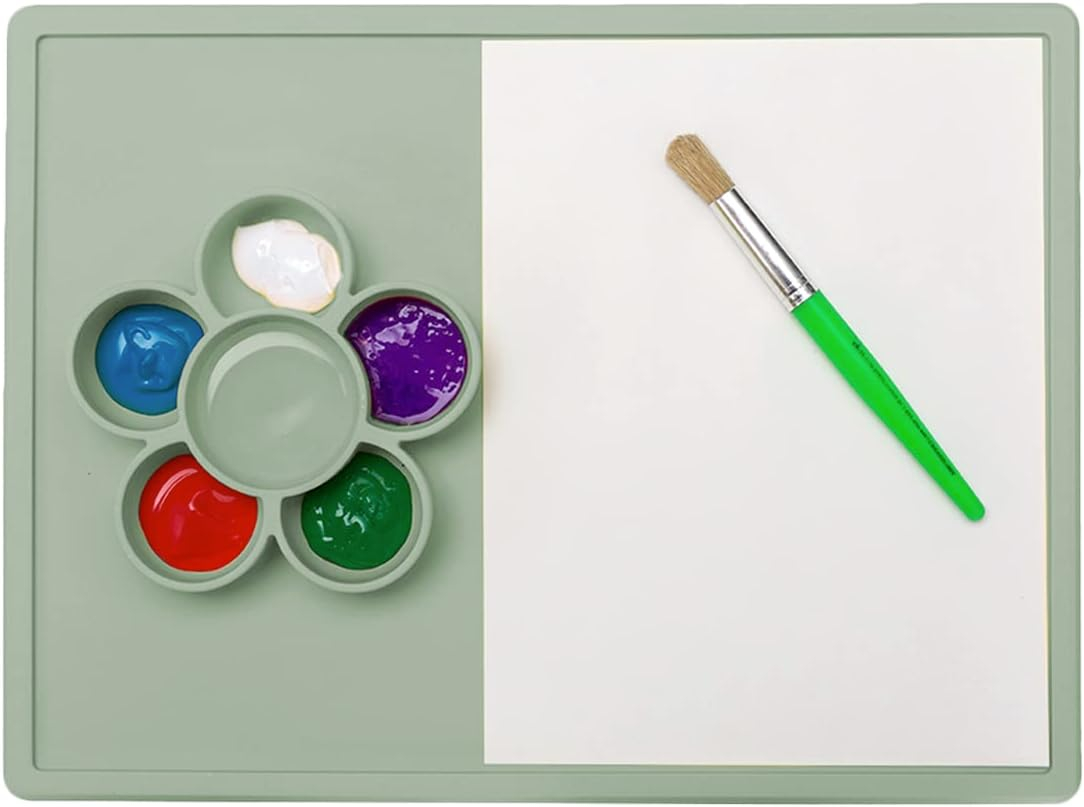 ezpz Play Mat for Baby + Toddler - 6 Months+ (Sage) - Suction Plate with Flower Compartments for Crafts, Painting, Sorting, Snack Time - Fits Standard Piece of Paper