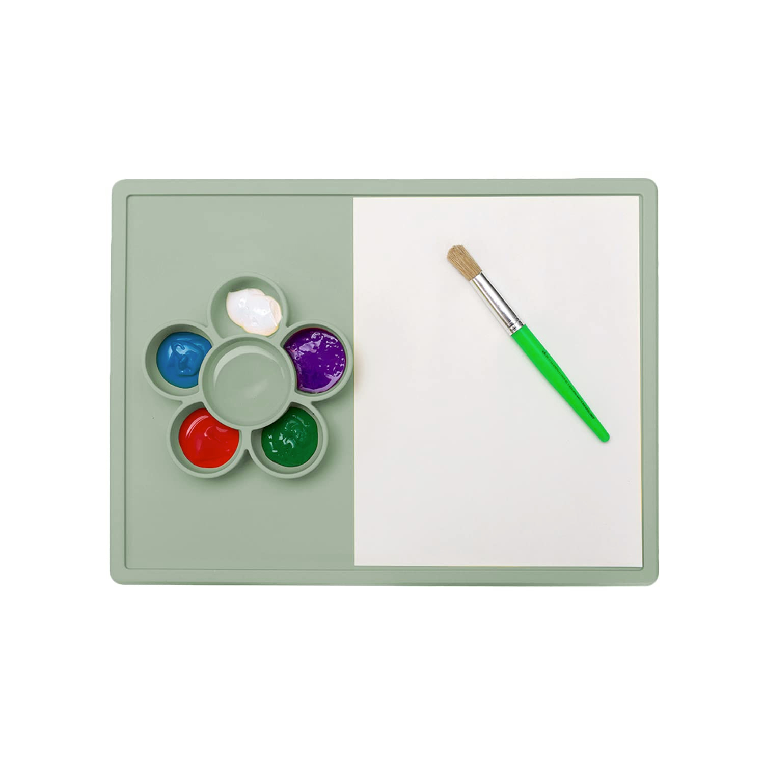 ezpz Play Mat for Baby + Toddler - 6 Months+ (Sage) - Suction Plate with Flower Compartments for Crafts, Painting, Sorting, Snack Time - Fits Standard Piece of Paper