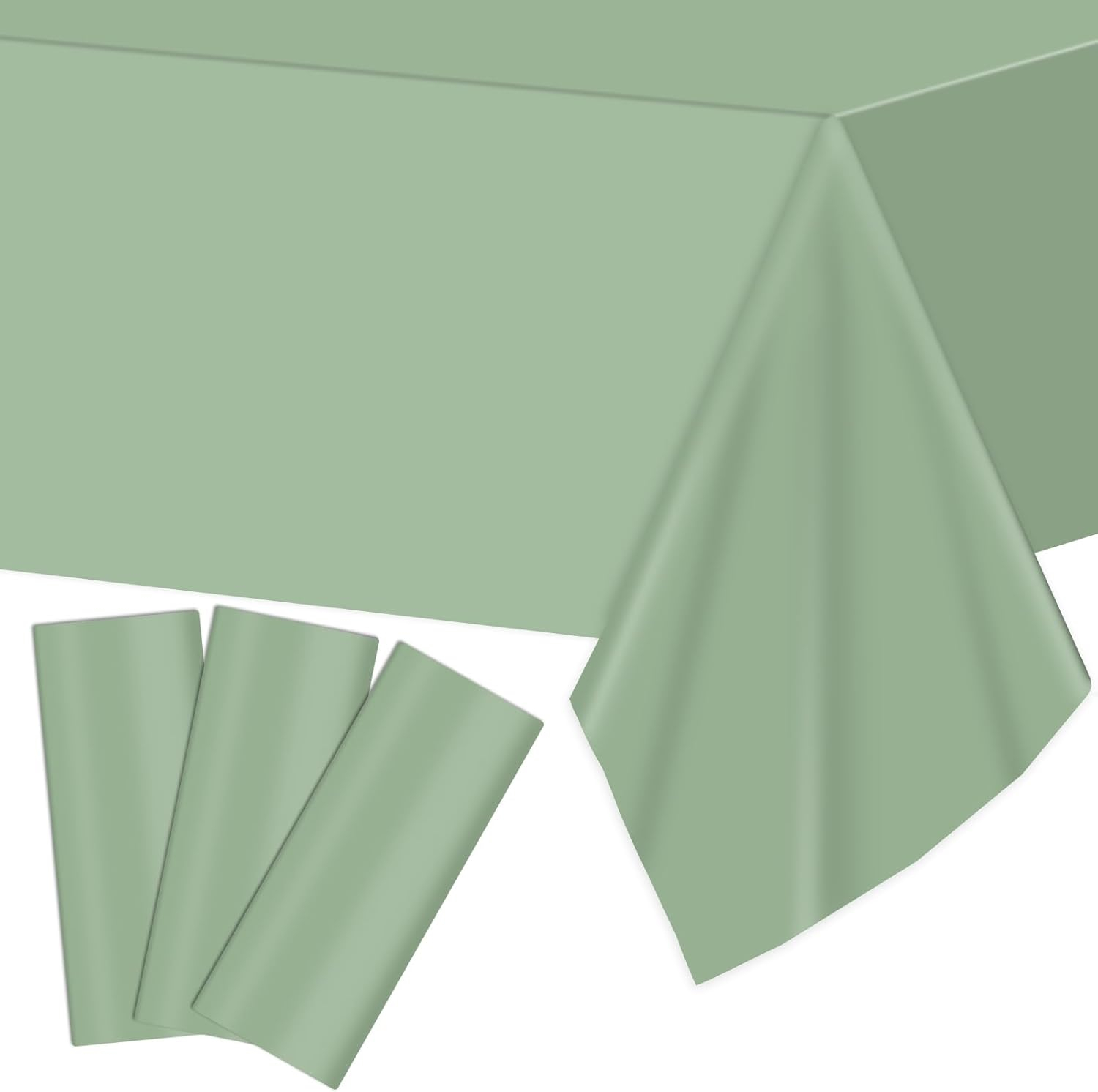 TRHOO-3Pack Sage Green Plastic Tablecloths for Rectangle Tables, Light Green Disposable Tablecloth, Waterproof Sage Green Table Cover for Birthday Bridal Wedding Baby Shower Party Decorations, 54 X 1
