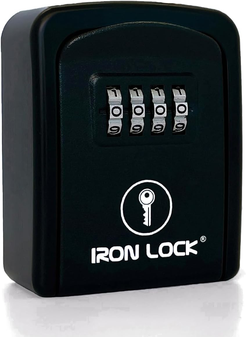 Iron Lock - Small Wall Mount Key Lock Box with 4-Digit Combo Resettable Code, Waterproof Lockbox