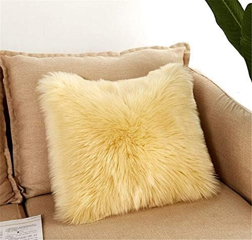 Luxury Long Faux Fur Throw Pillow Case Super Soft Plush Cushion Cover Deluxe Home Sofa Bed Car Party Decorative 18 x 18 Inch (Yellow)