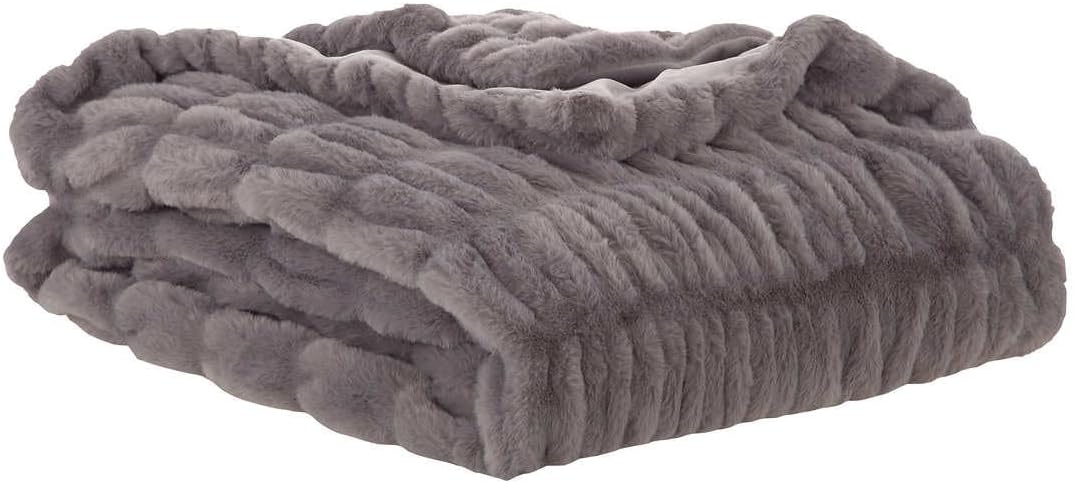 Gray Faux Fur Reversible Throw Blanket, 60" x 70"