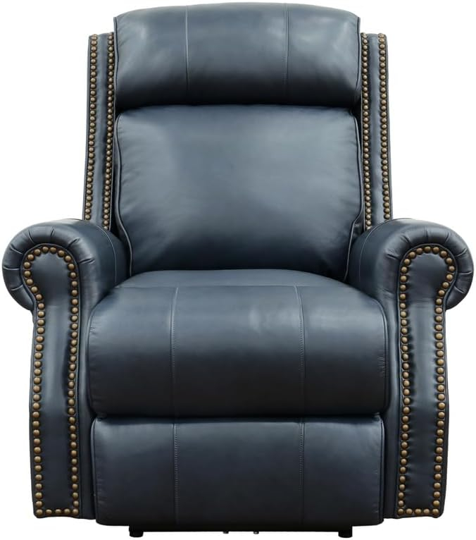 Shoreham Blue Leather Swivel Recliner with Wood Accents
