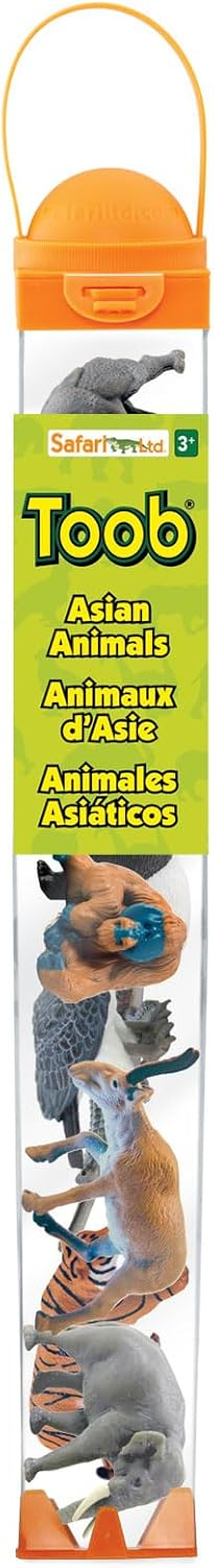 Safari Ltd. Asian Animals TOOB - Set of 8 Mini Figurines - Asian Elephant, Indian Rhino, Orangutan, Panda Bear, Tiger, Antelope, Philippine Eagle, and Gavial - Toys for Boys, Girls & Kids Ages 3+