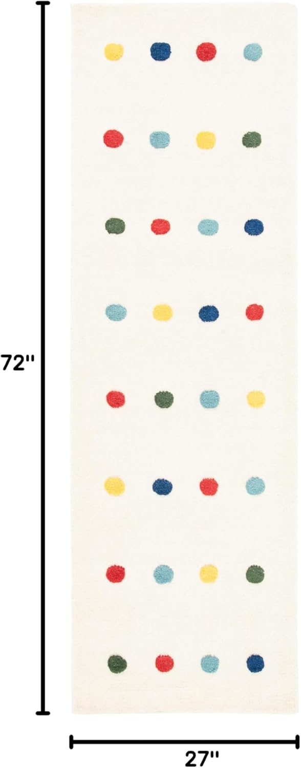 SAFAVIEH Kids Colorful Polka Dots Runner Rug, Ivory, 2'3" x 6'