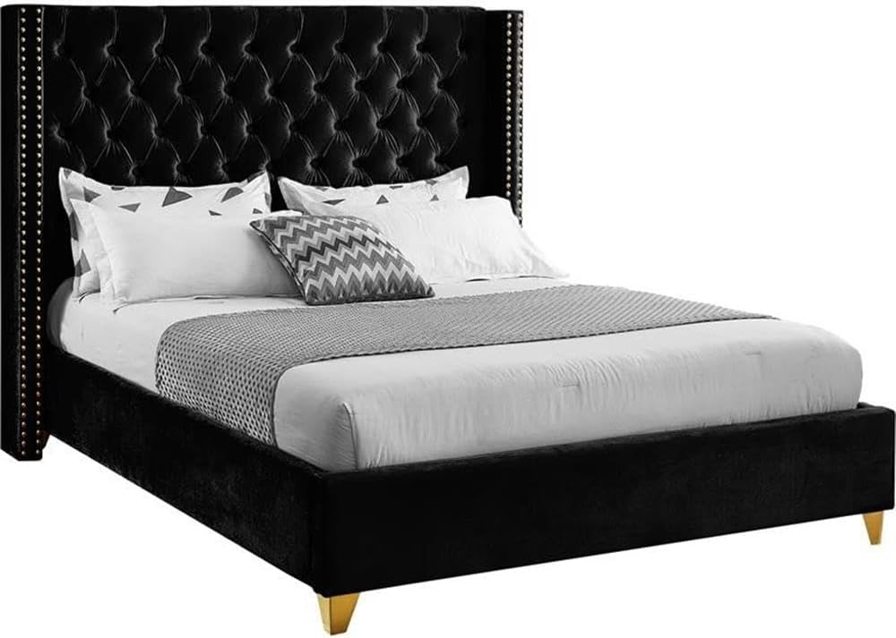 Meridian Furniture Barolo Black Velvet Queen Bed